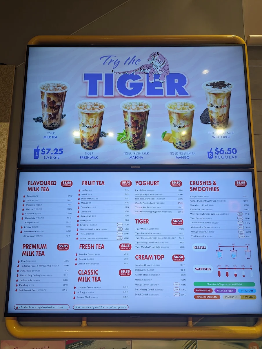 Menu, Sharetea Bundoora (Uni Hill)