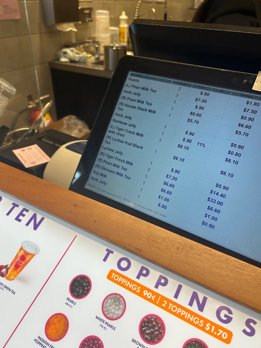 Menu, Sharetea Bundoora (Uni Hill)