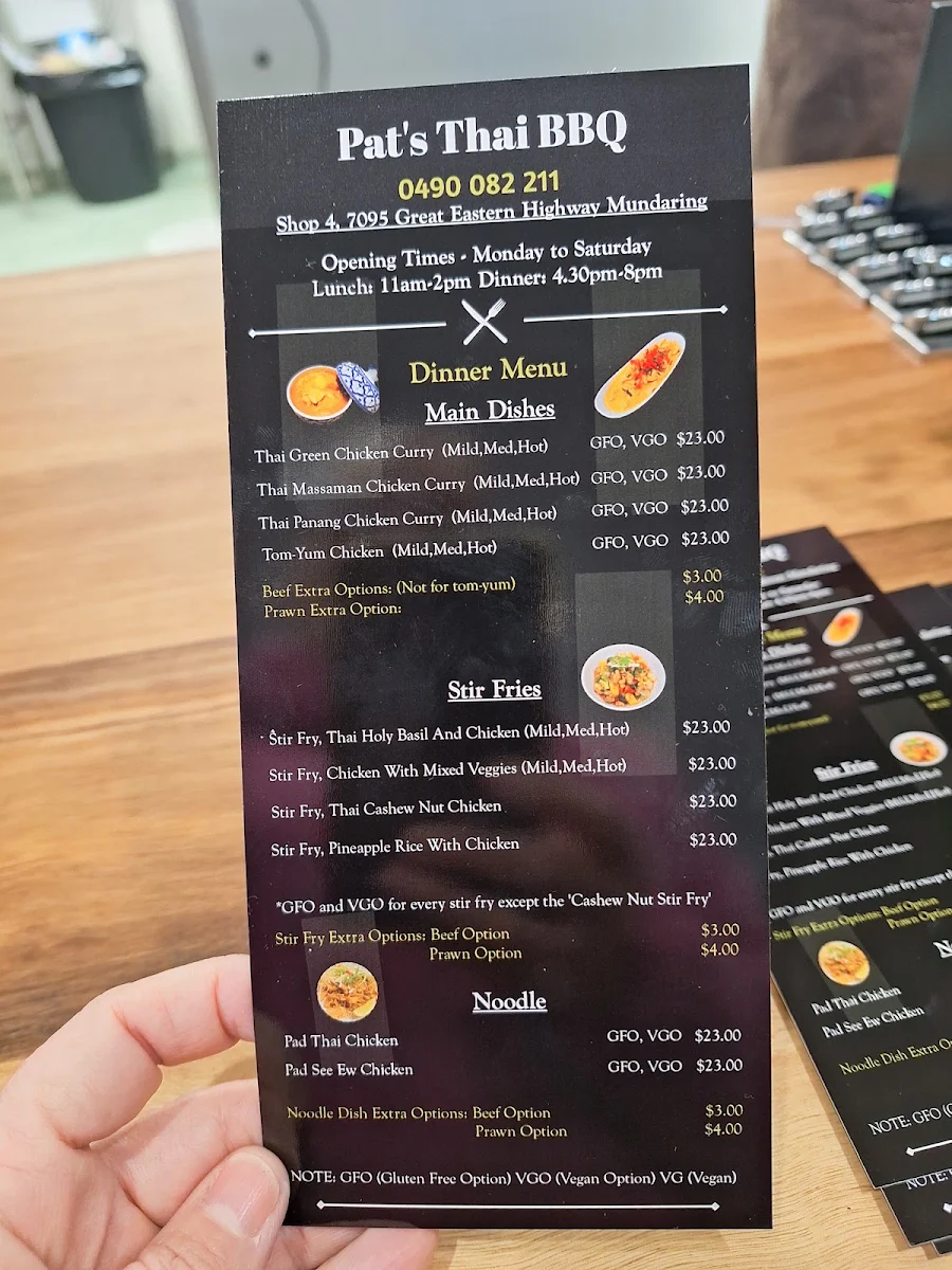 Menu, Pat's Thai BBQ