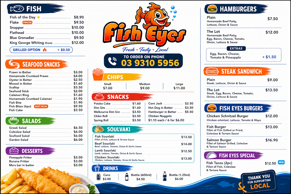 Menu, Fish Eyes
