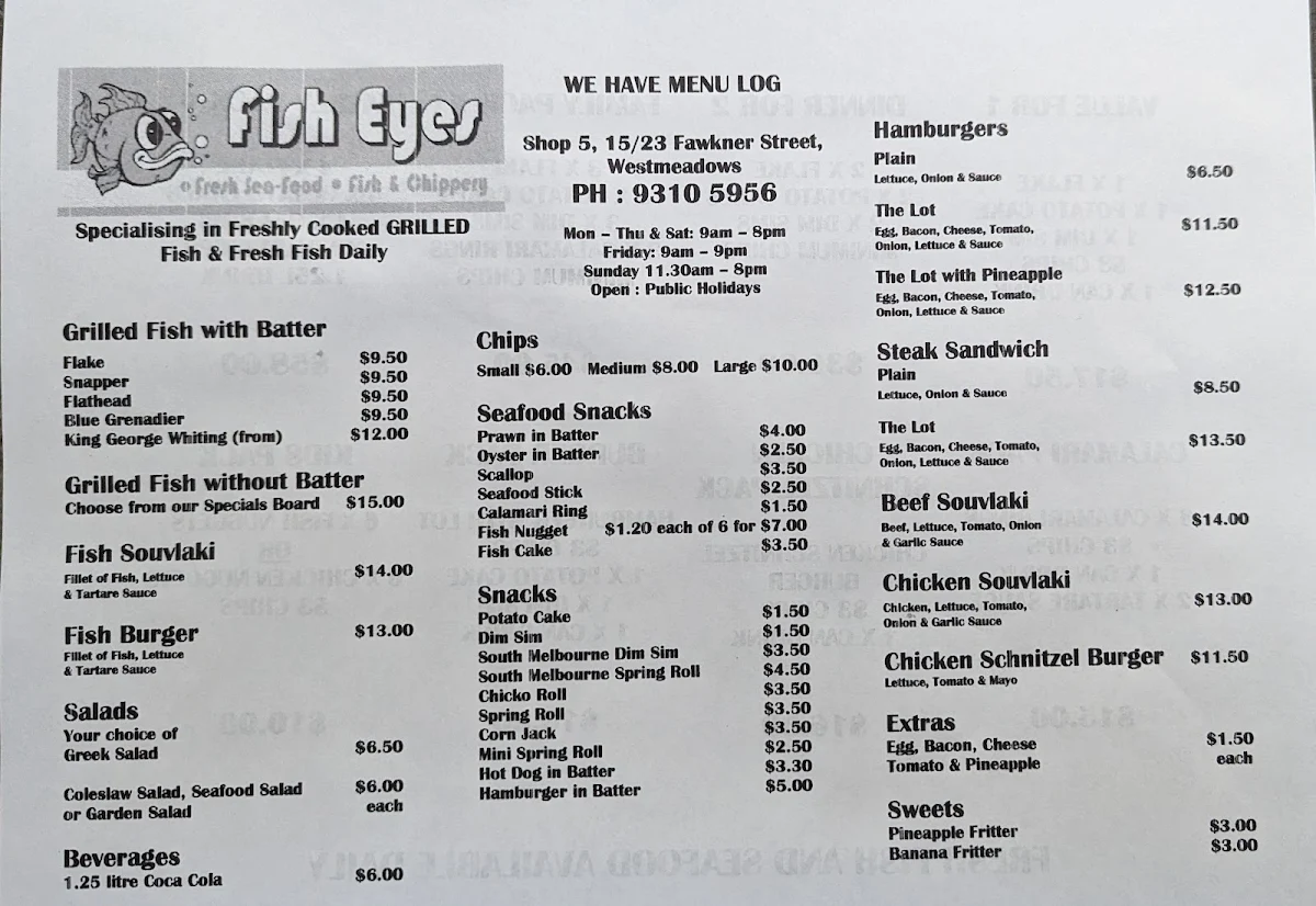 Menu, Fish Eyes