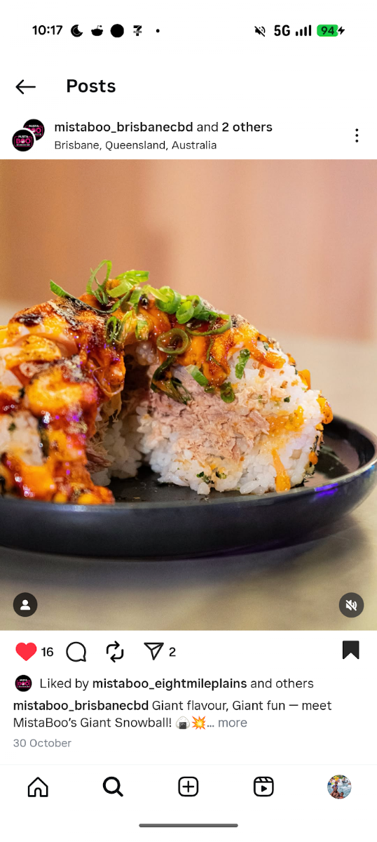 Menu, MistaBoo Sushi on Train - Brisbane CBD