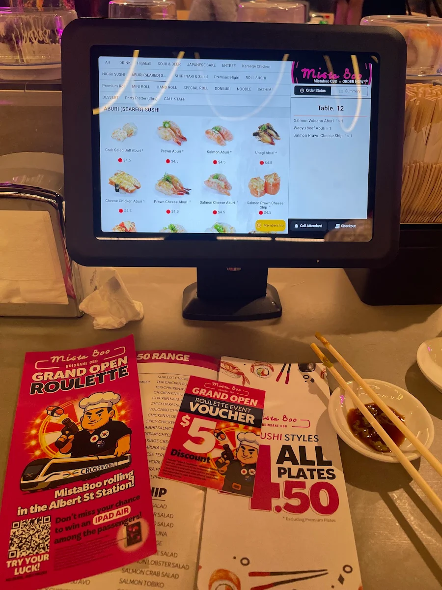 Menu, MistaBoo Sushi on Train - Brisbane CBD