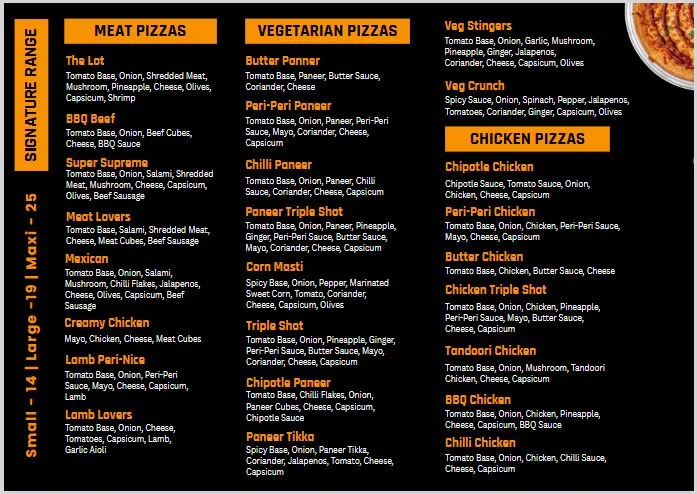 Menu, Pizza Max Caroline Springs