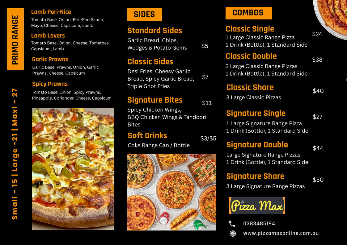 Menu, Pizza Max Caroline Springs