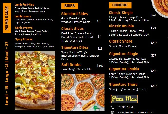 Menu, Pizza Max Caroline Springs