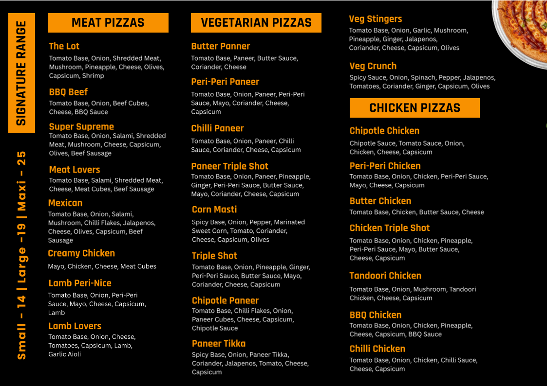 Menu, Pizza Max Caroline Springs