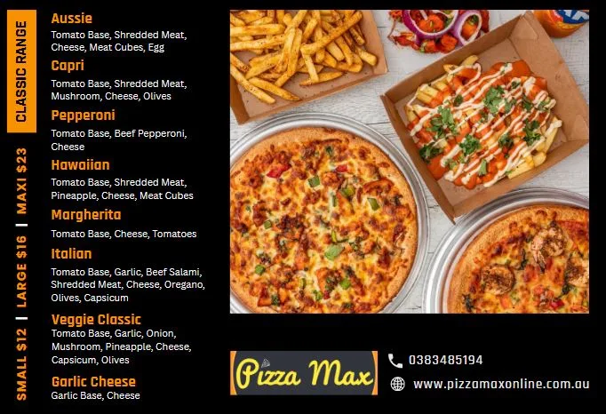 Menu, Pizza Max Caroline Springs