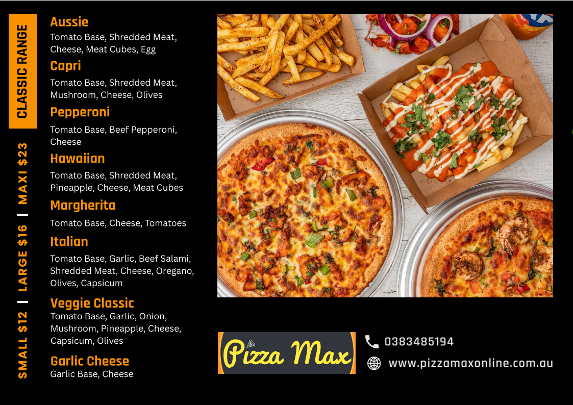 Menu, Pizza Max Caroline Springs