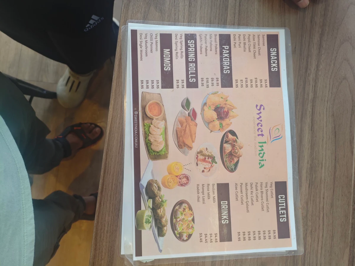 Menu, Sweet India Tarneit