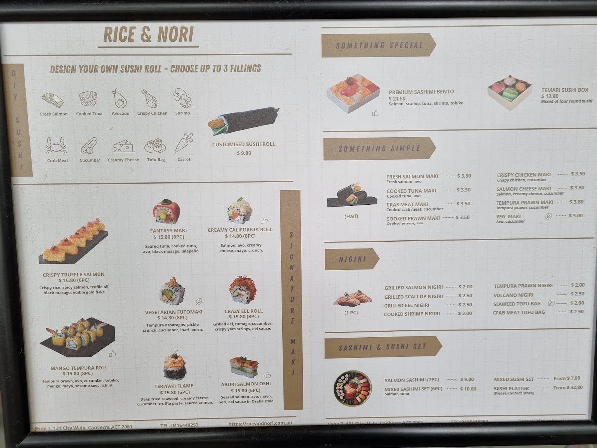 Menu, Rice & Nori Canberra