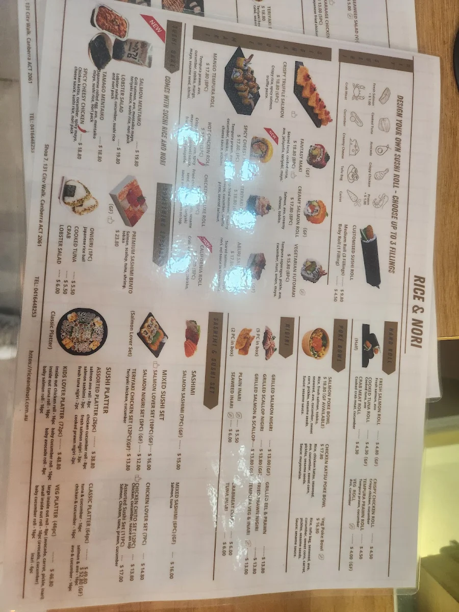 Menu, Rice & Nori Canberra
