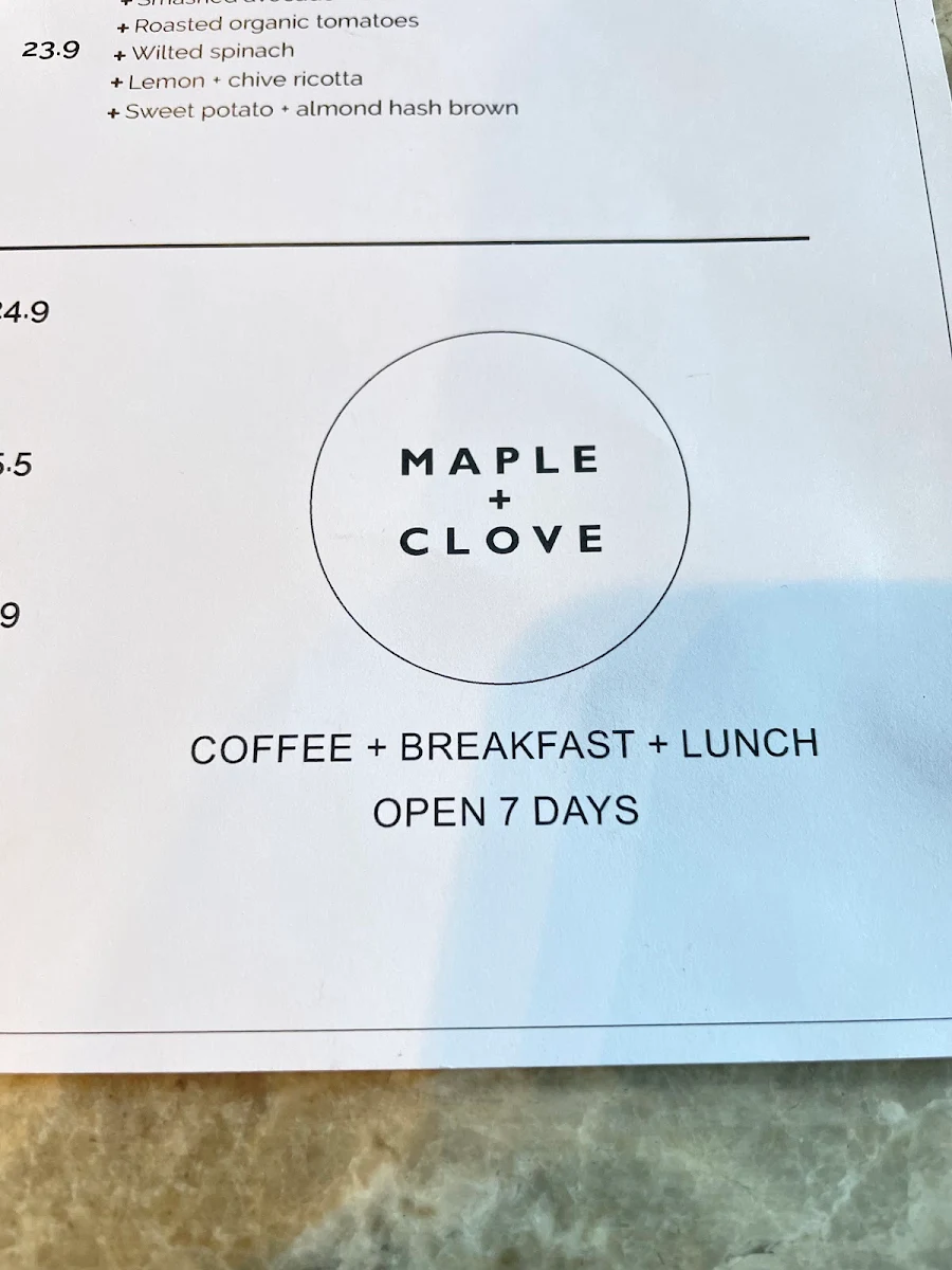 Menu, Maple + Clove
