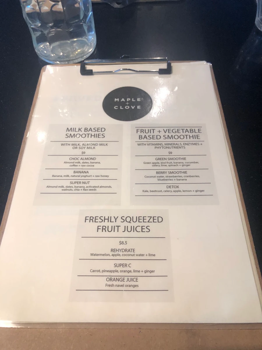 Menu, Maple + Clove