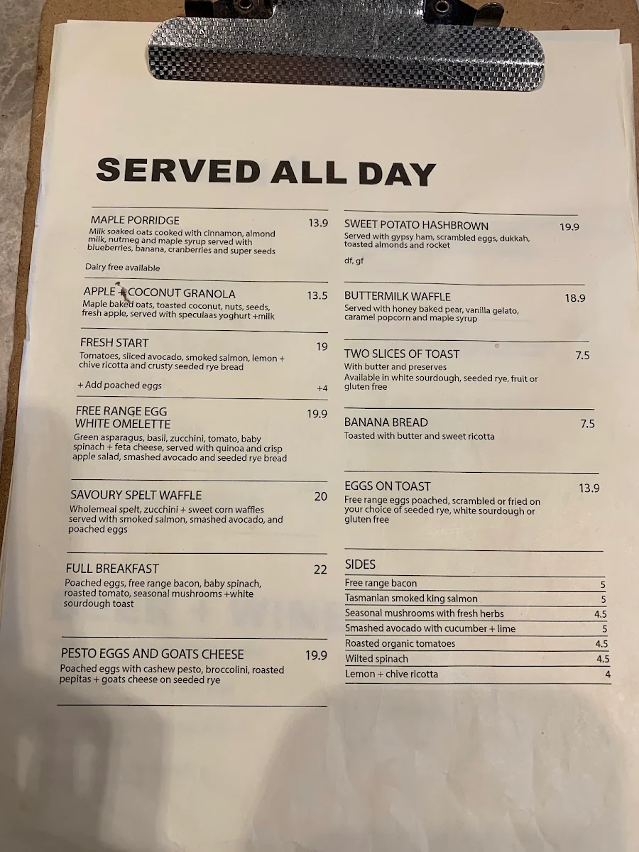 Menu, Maple + Clove