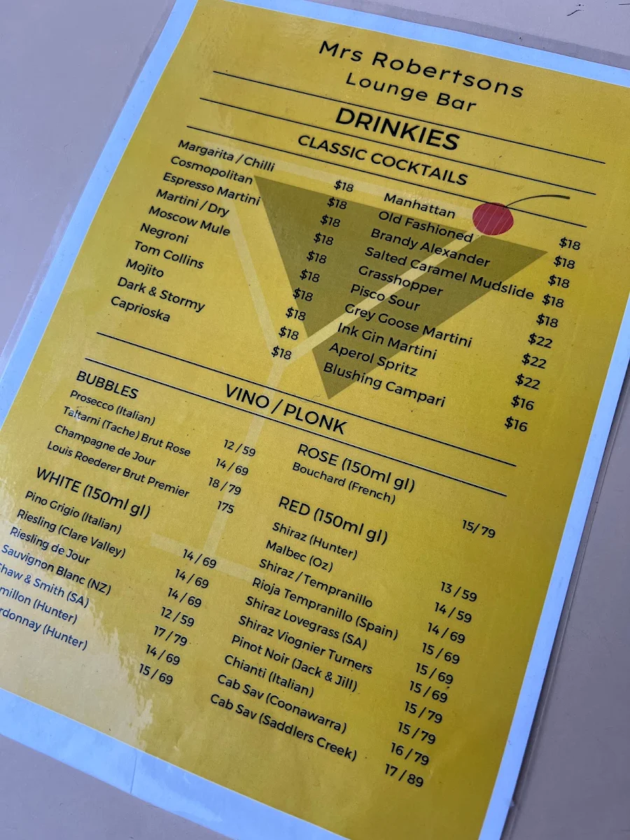 Menu, Mrs. Robertson wine & cocktail bar