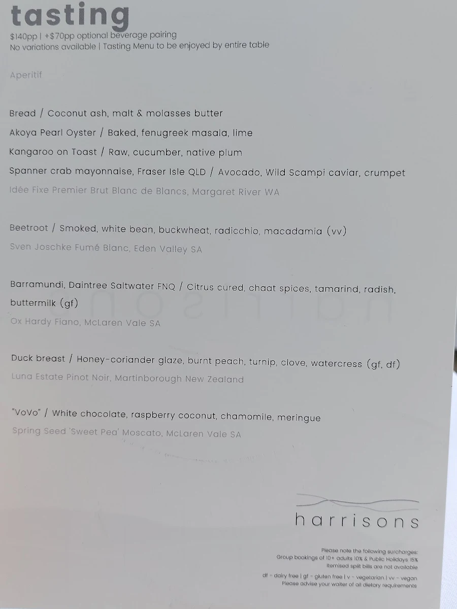 Menu, Harrisons by Spencer Patrick