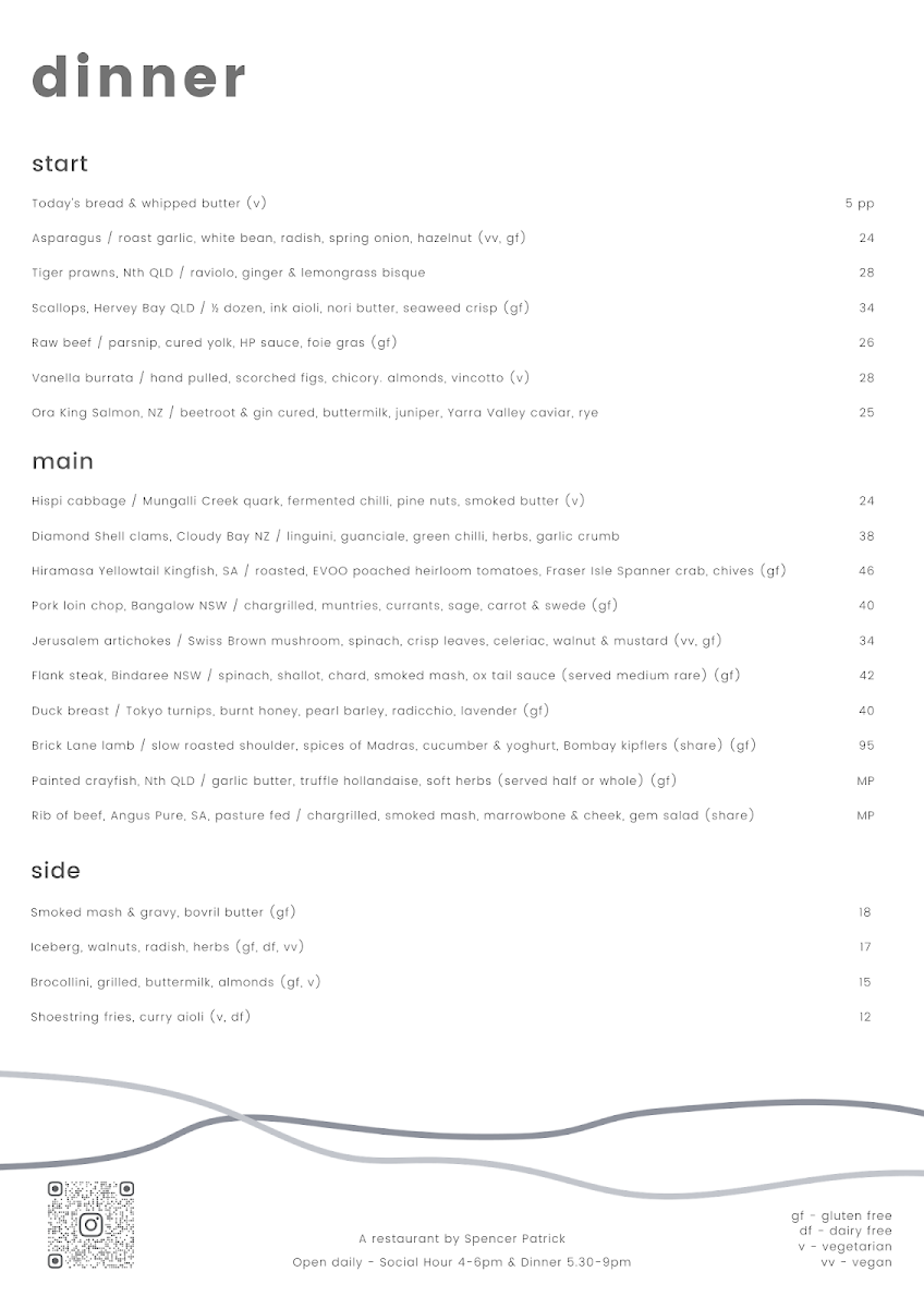 Menu, Harrisons by Spencer Patrick