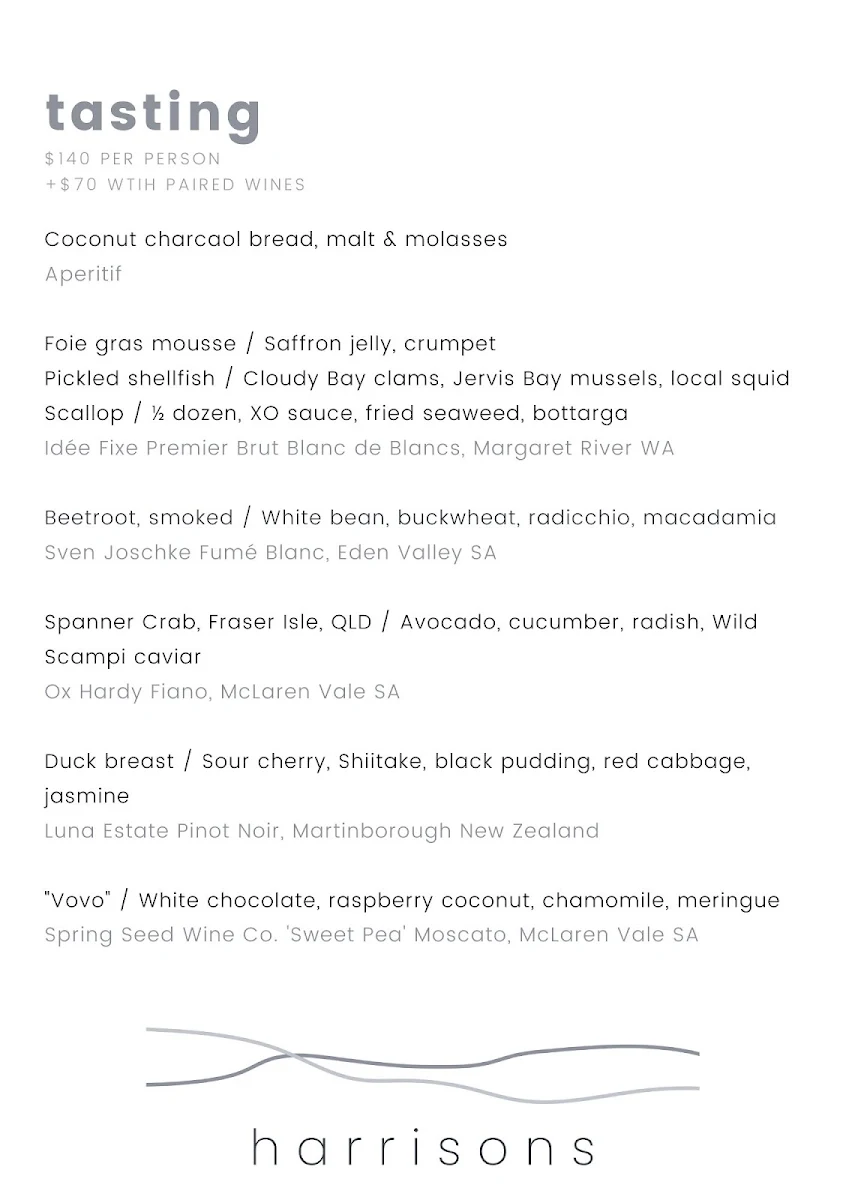 Menu, Harrisons by Spencer Patrick