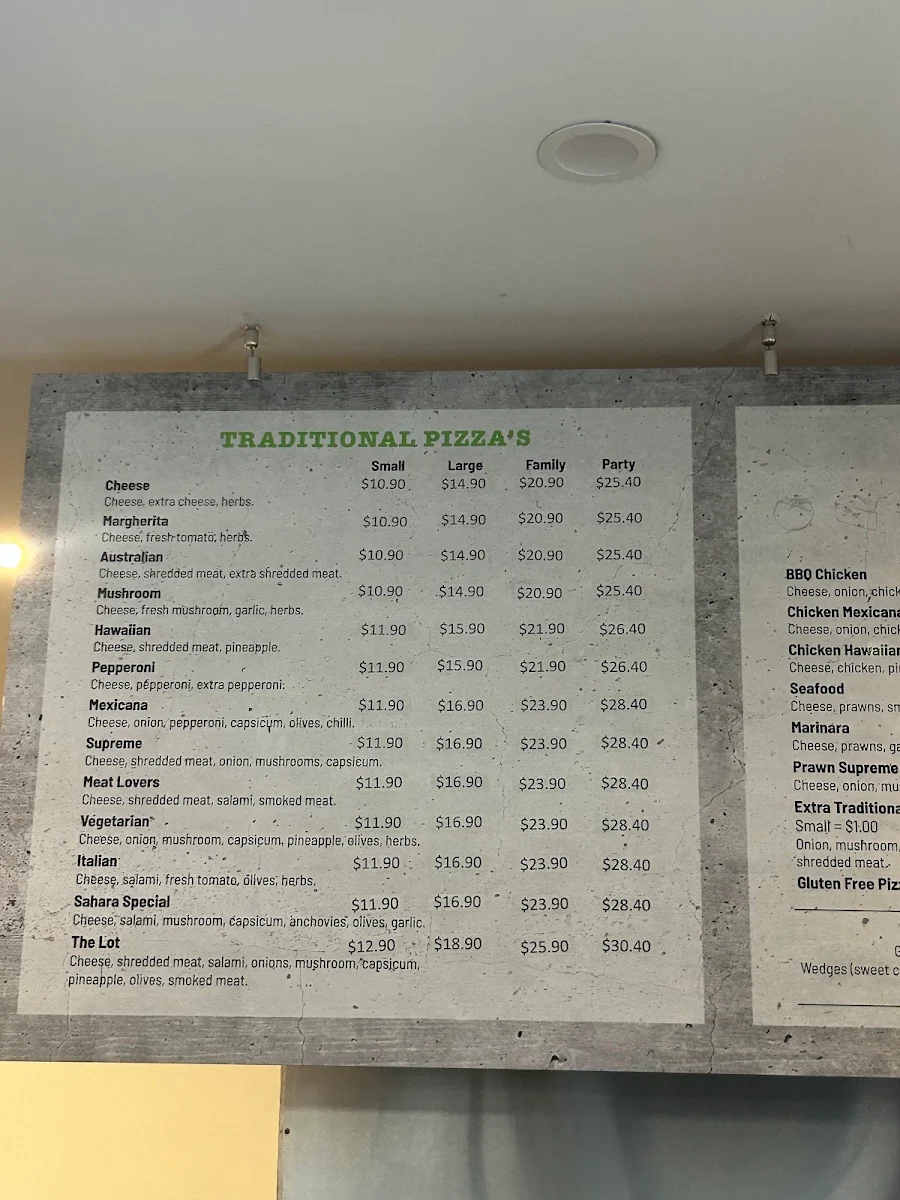 Menu, Sahara Pizza House