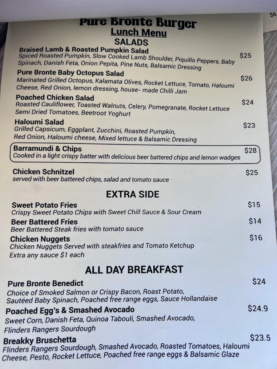 Menu, Pure Bronte