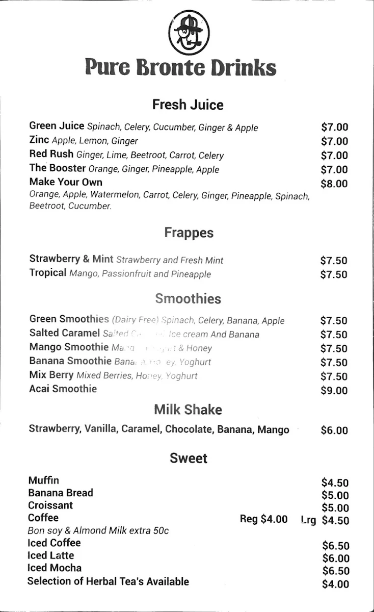 Menu, Pure Bronte