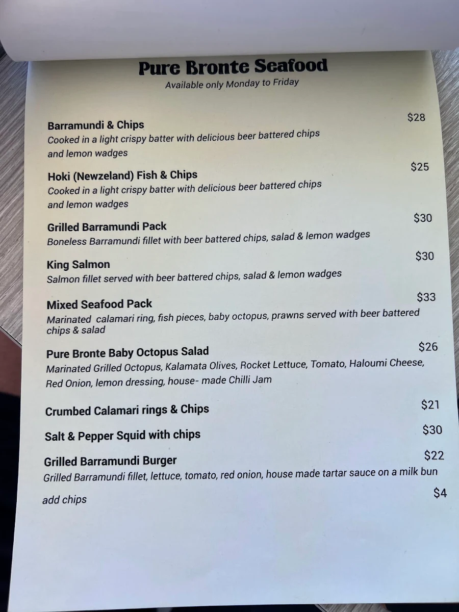 Menu, Pure Bronte
