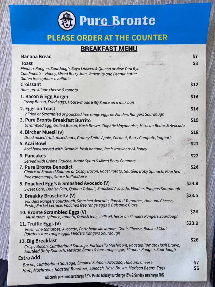 Menu, Pure Bronte