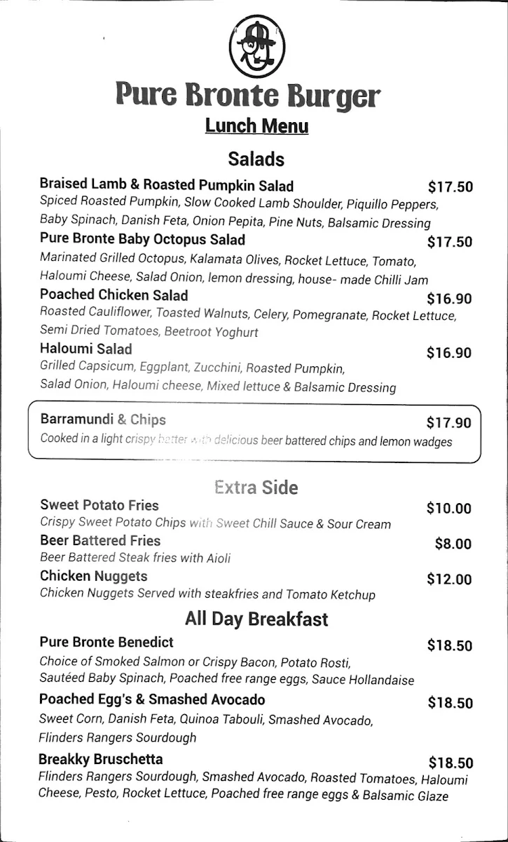 Menu, Pure Bronte