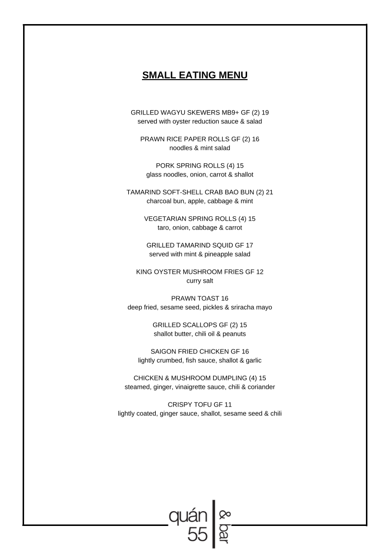 Menu, Quan 55 & Bar