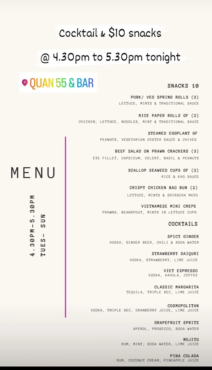 Menu, Quan 55 & Bar