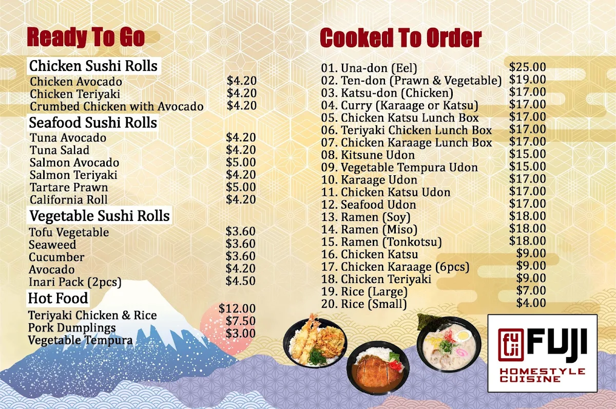 Menu, Fuji Homestyle Cuisine FNQ