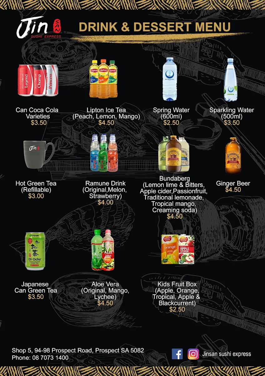 Menu, Jinsan Sushi Express - Arndale