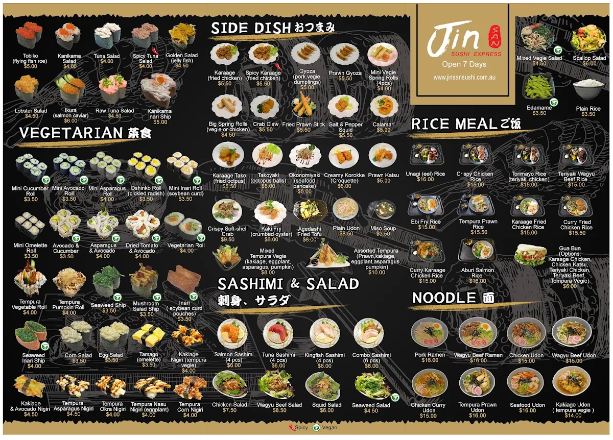 Menu, Jinsan Sushi Express - Arndale