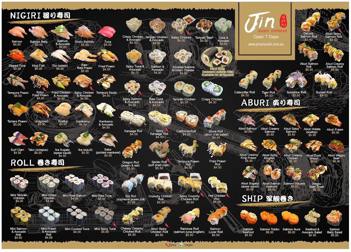 Menu, Jinsan Sushi Express - Arndale