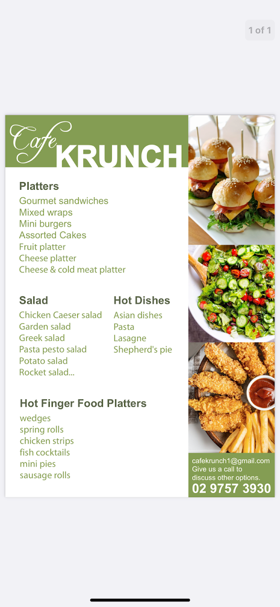 Menu, Cafe Krunch