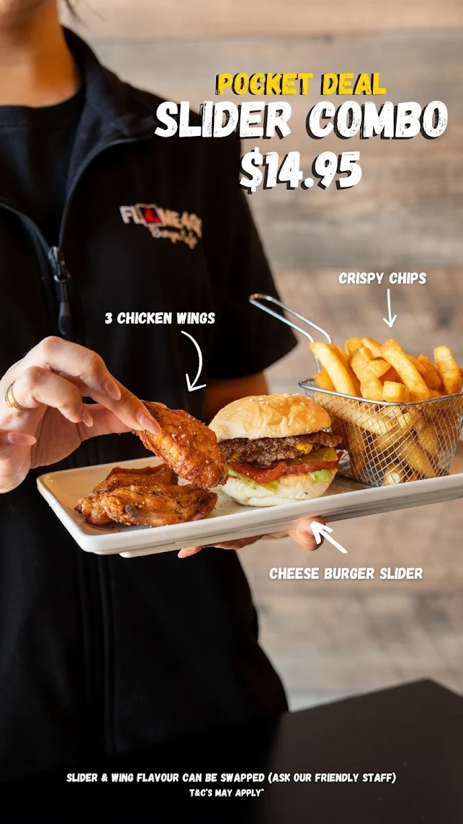 Menu, Flame 400 Burger Cafe