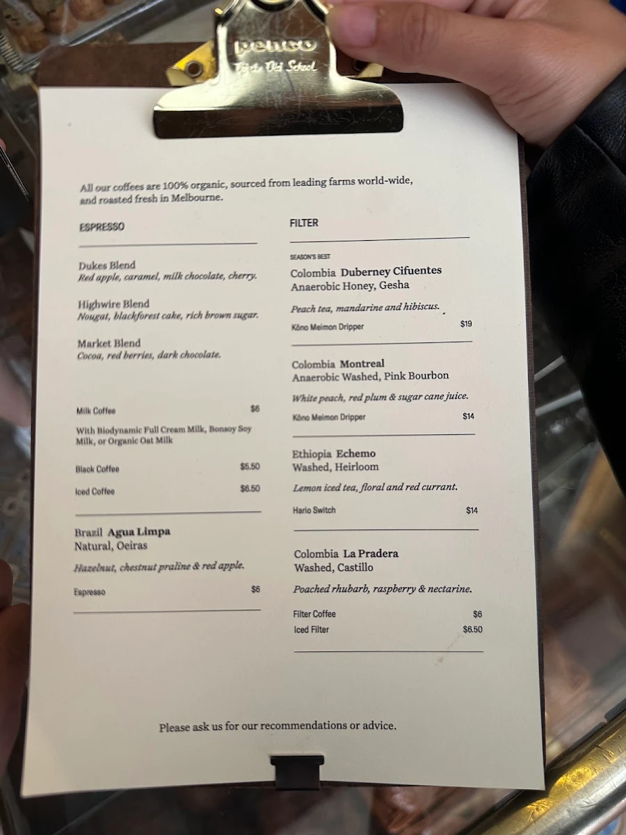 Menu, Dukes Coffee Roasters