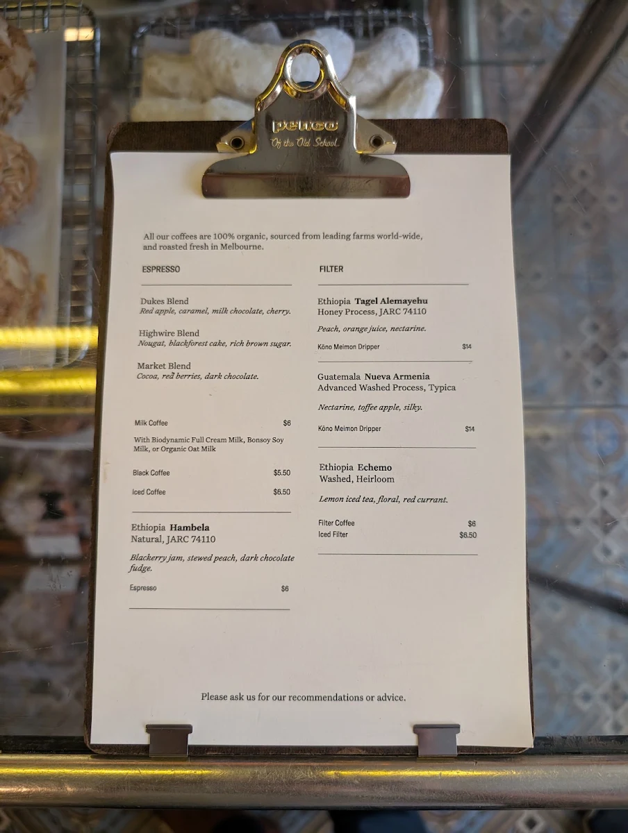 Menu, Dukes Coffee Roasters