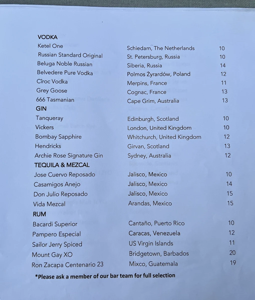 Menu, Pasadena Sydney