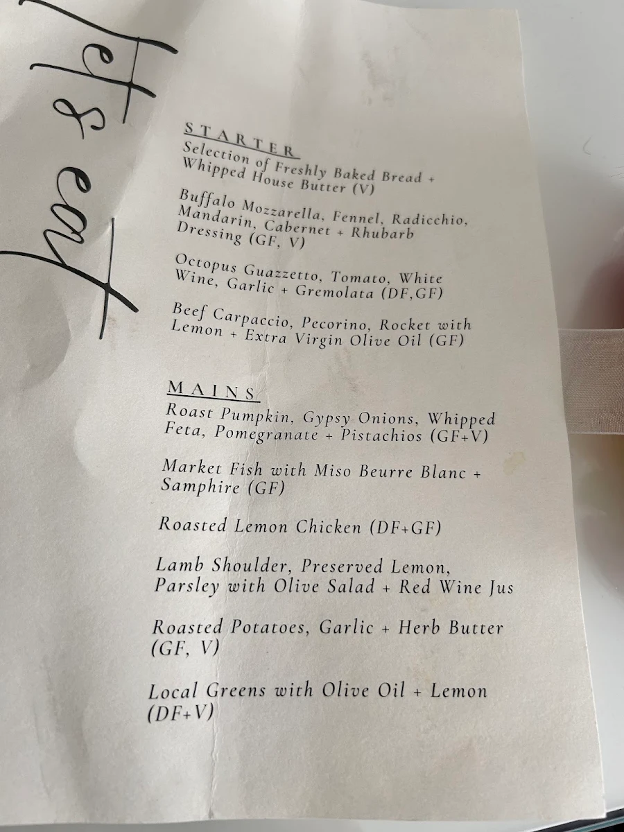 Menu, Pasadena Sydney