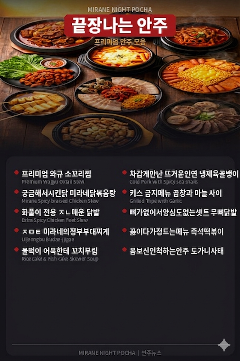 Menu, 미라네 분식 & 포차 Mirane foods