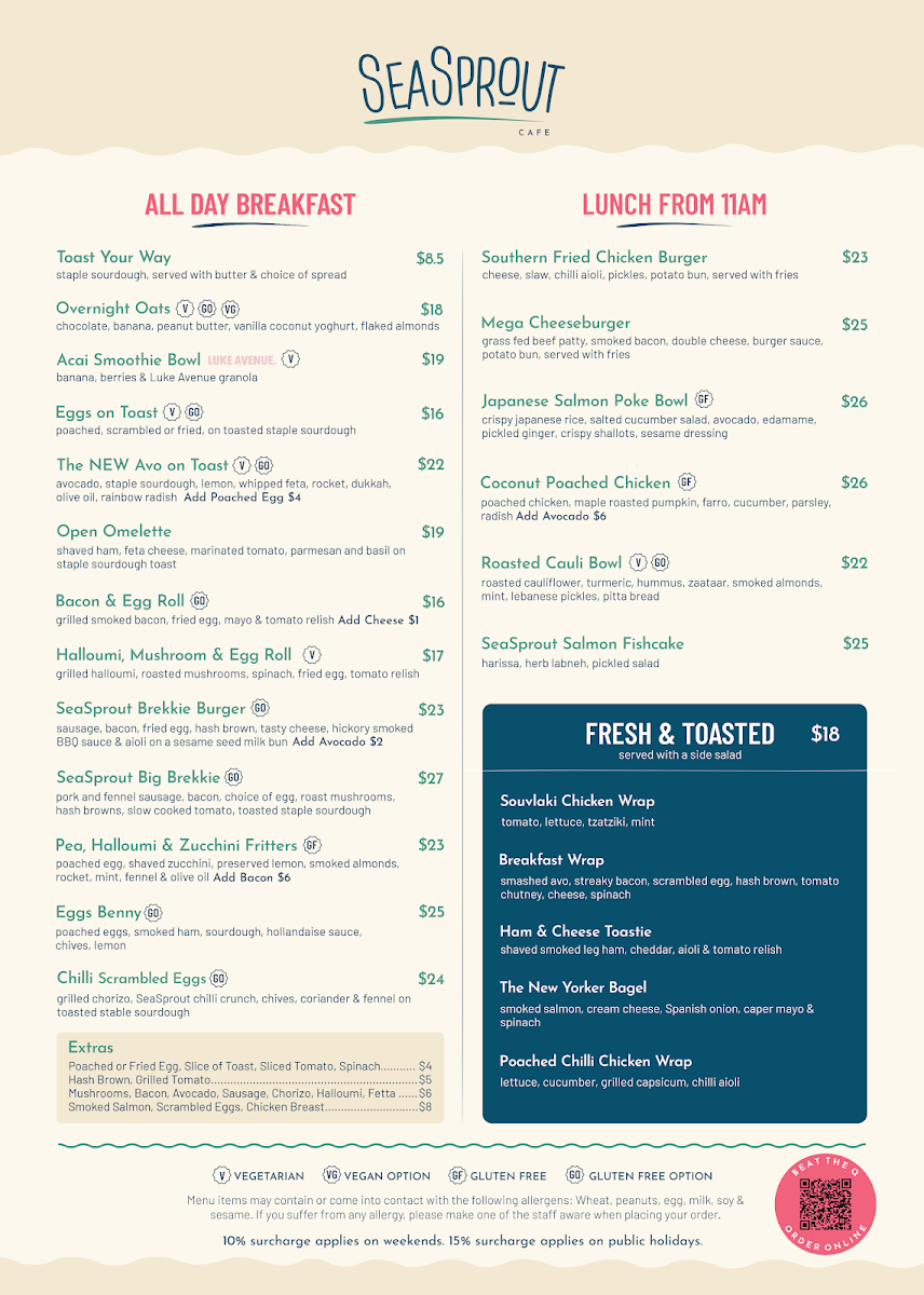 Menu, SeaSprout Cafe & Restaurant Freshwater