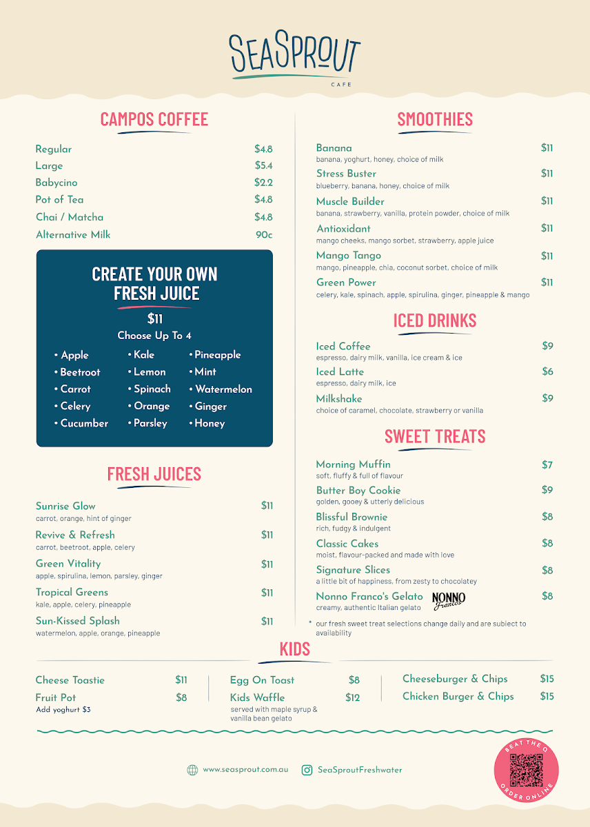 Menu, SeaSprout Cafe & Restaurant Freshwater