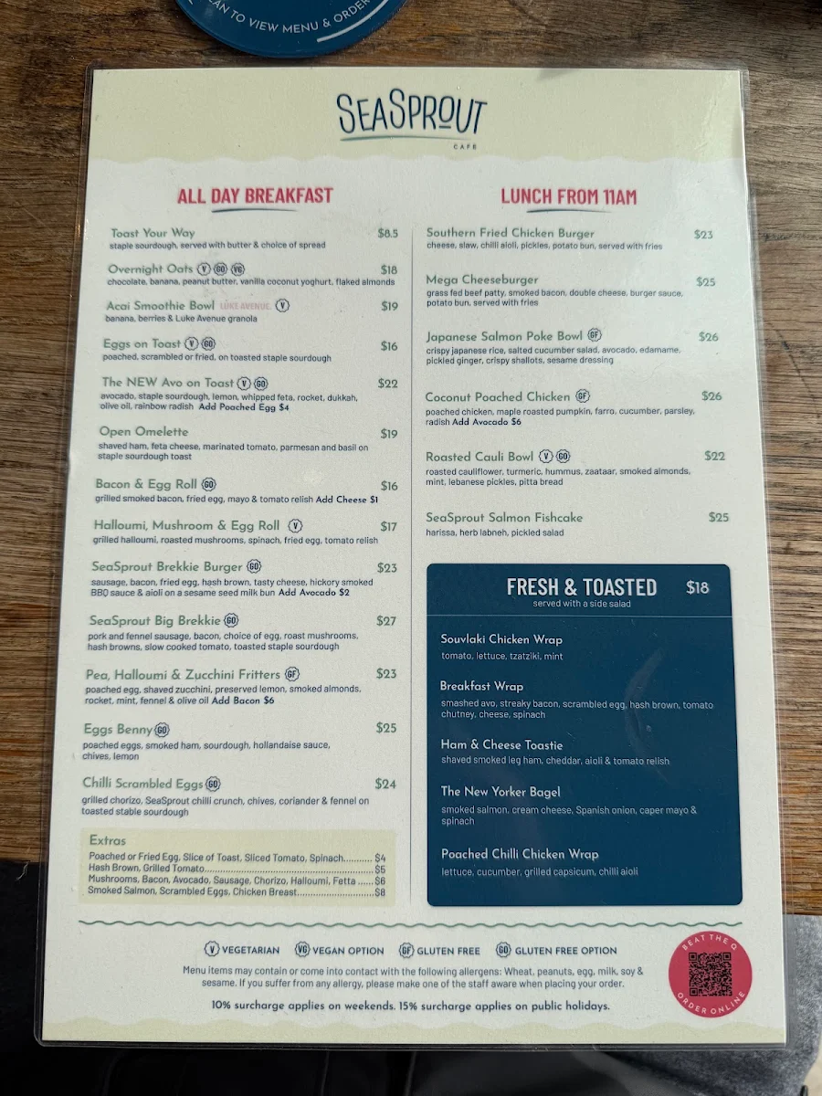Menu, SeaSprout Cafe & Restaurant Freshwater