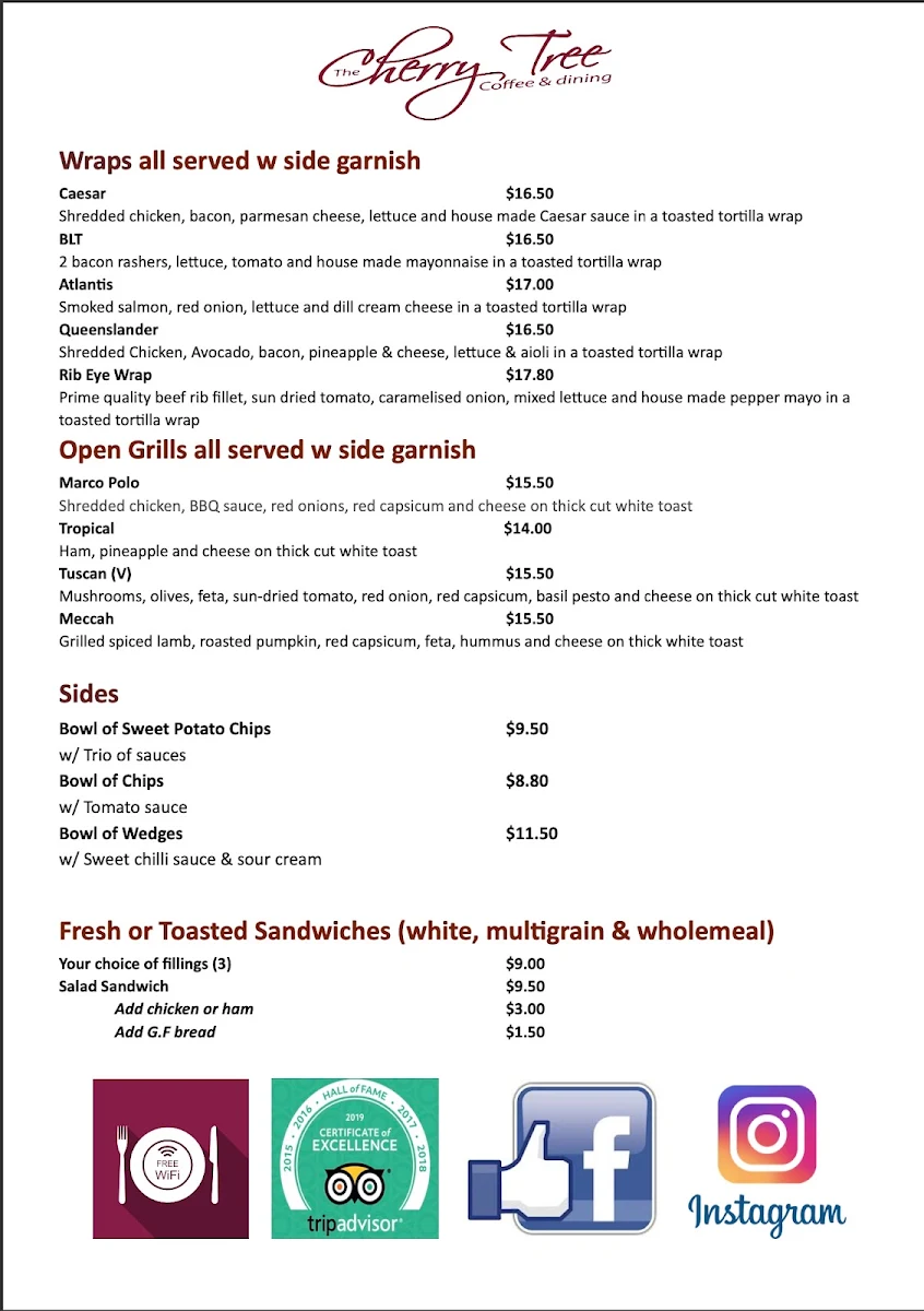 Menu, The Cherry Tree Coffee & Dining