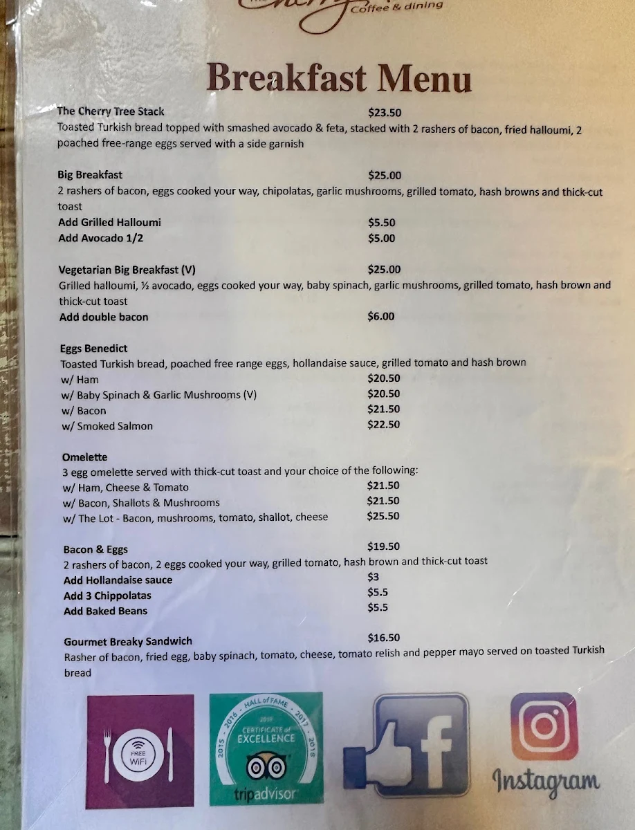 Menu, The Cherry Tree Coffee & Dining