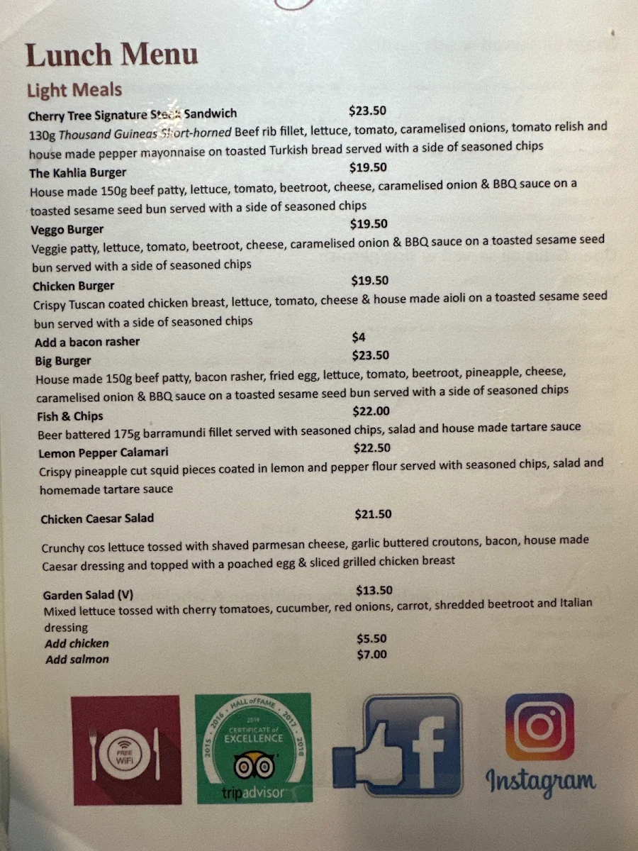 Menu, The Cherry Tree Coffee & Dining
