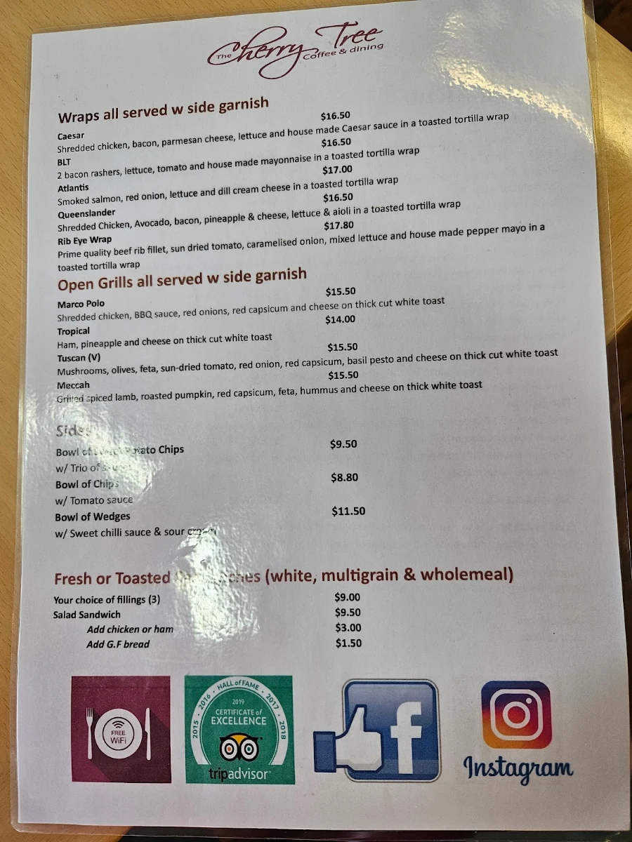 Menu, The Cherry Tree Coffee & Dining