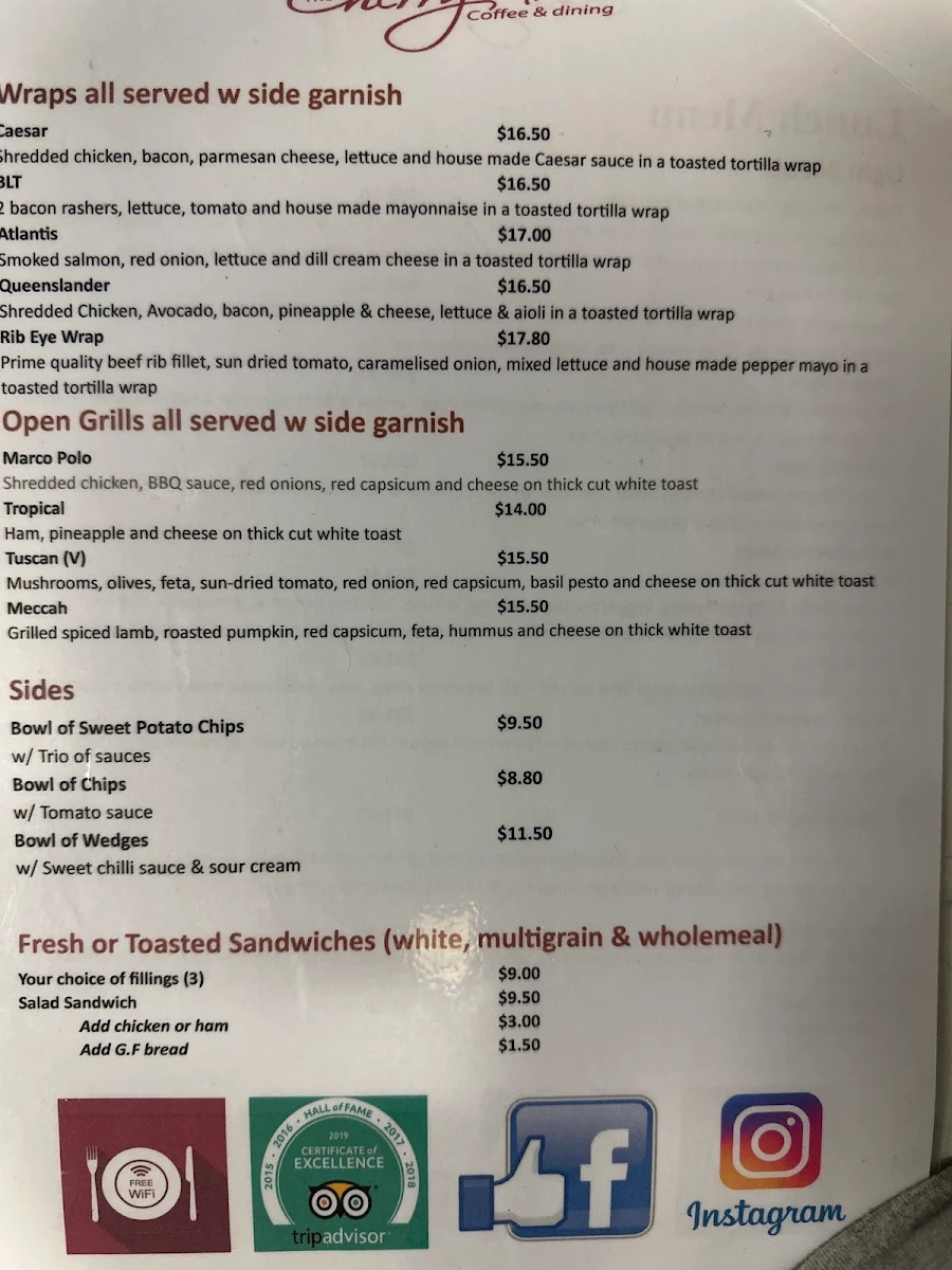 Menu, The Cherry Tree Coffee & Dining